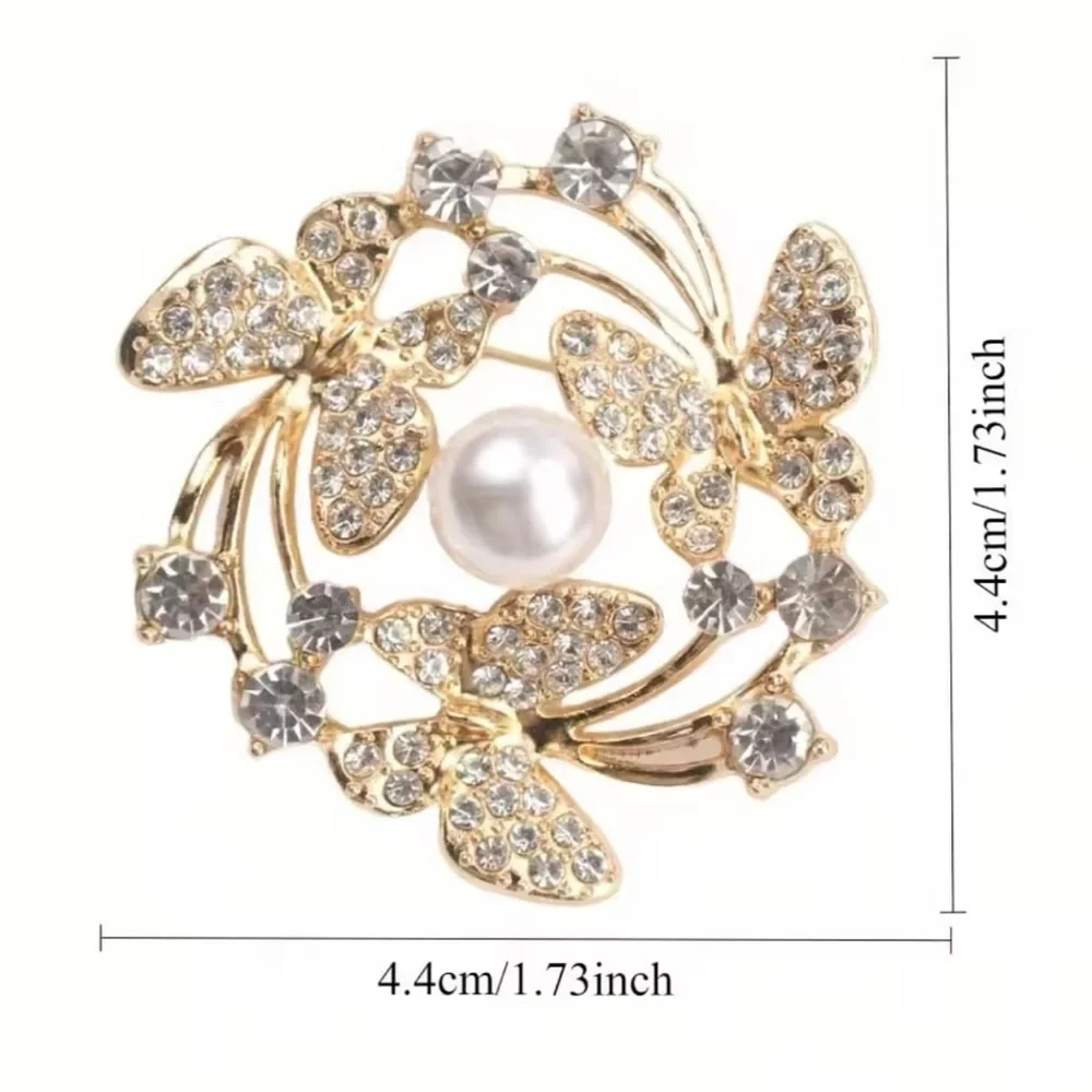 Classic vintage gold color Butterfly Brooch with Pearl Accent